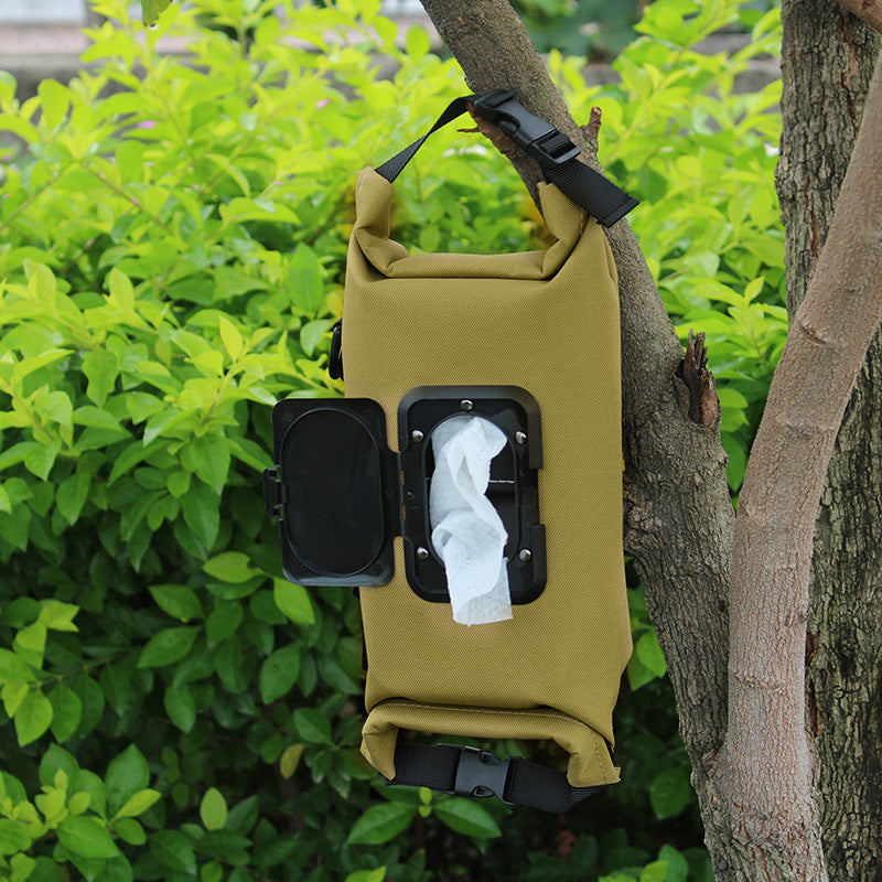 Camouflage waterproof canvas tissue bag for outdoor camping, American Smart EP square hand-held tissue storage box