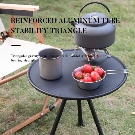 Lightweight American Smart aluminum outdoor picnic table with adjustable height, small round foldable design for camping and balcony use.