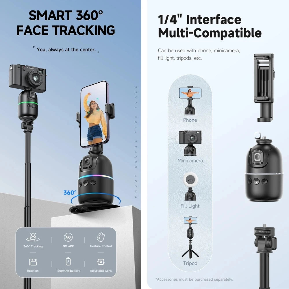 American Smart P03 AI Smart Gimbal with 360° rotation, smartphone holder, and face tracking for smooth video and vlogging.