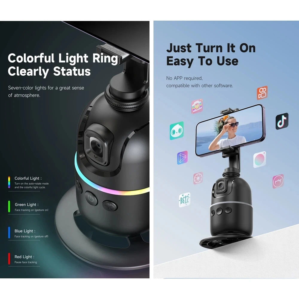American Smart P03 AI Smart Gimbal with 360° auto face tracking, smartphone stabilizer, and all-in-one rotation for video and vlogs.