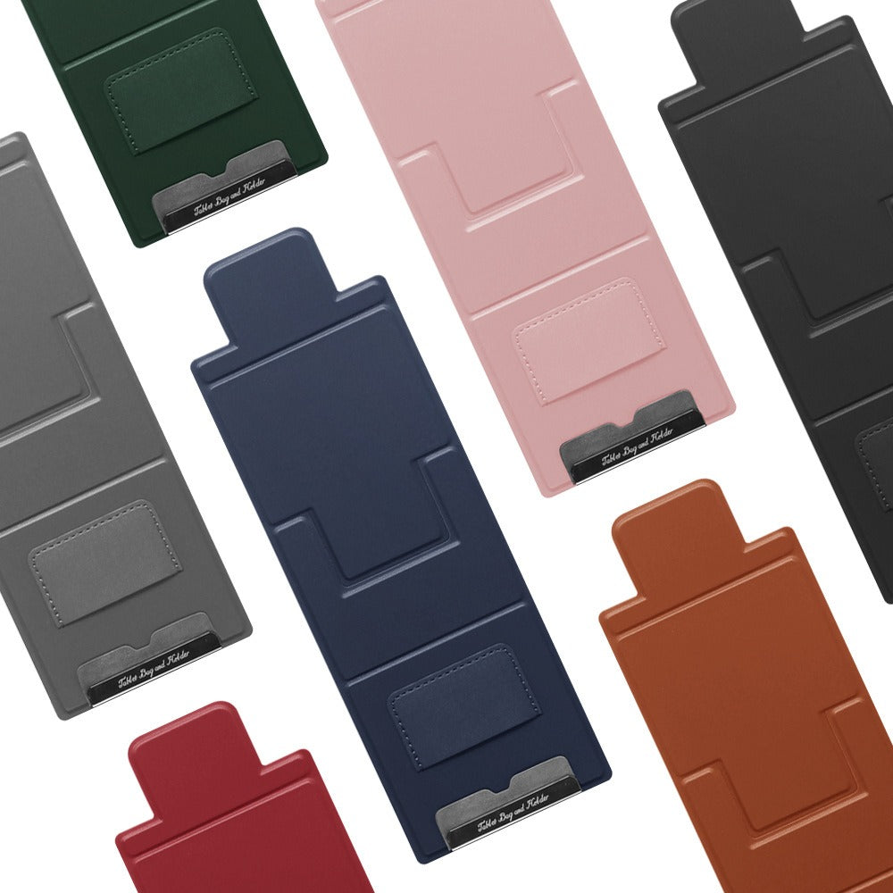 Personalized American Smart EP mobile phone stand with folding design, ultra-thin PU leather desktop holder for office use.