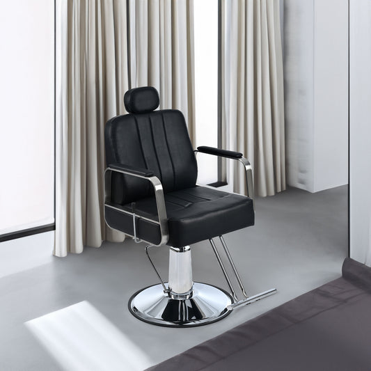 Black American Smart EP barber chair with reclining feature, heavy-duty hydraulic pump, and 360° rotation for salon styling.