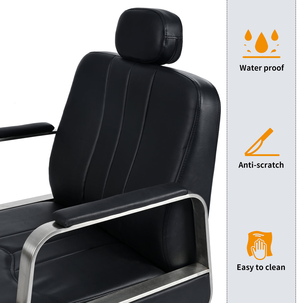 Black American Smart reclining barber chair with heavy-duty hydraulic pump and 360° rotation, ideal for salon styling.