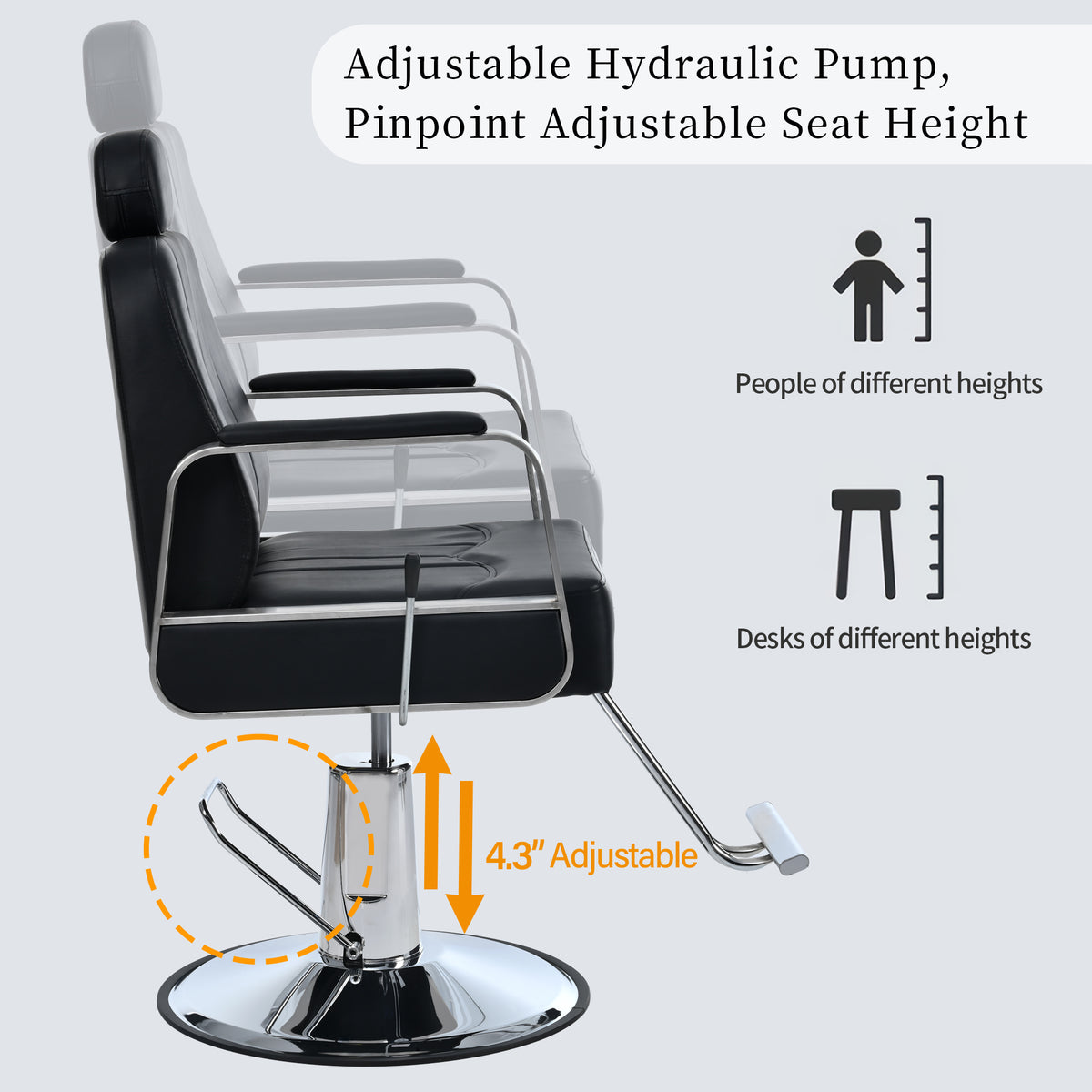 Black American Smart reclining barber salon chair with heavy-duty hydraulic pump and 360° rotation, designed for professional hairstyling.