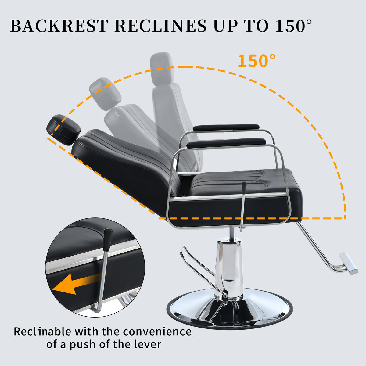 Black American Smart premium reclining barber salon chair with heavy-duty hydraulic pump and 360° rotation, designed for hair stylists.