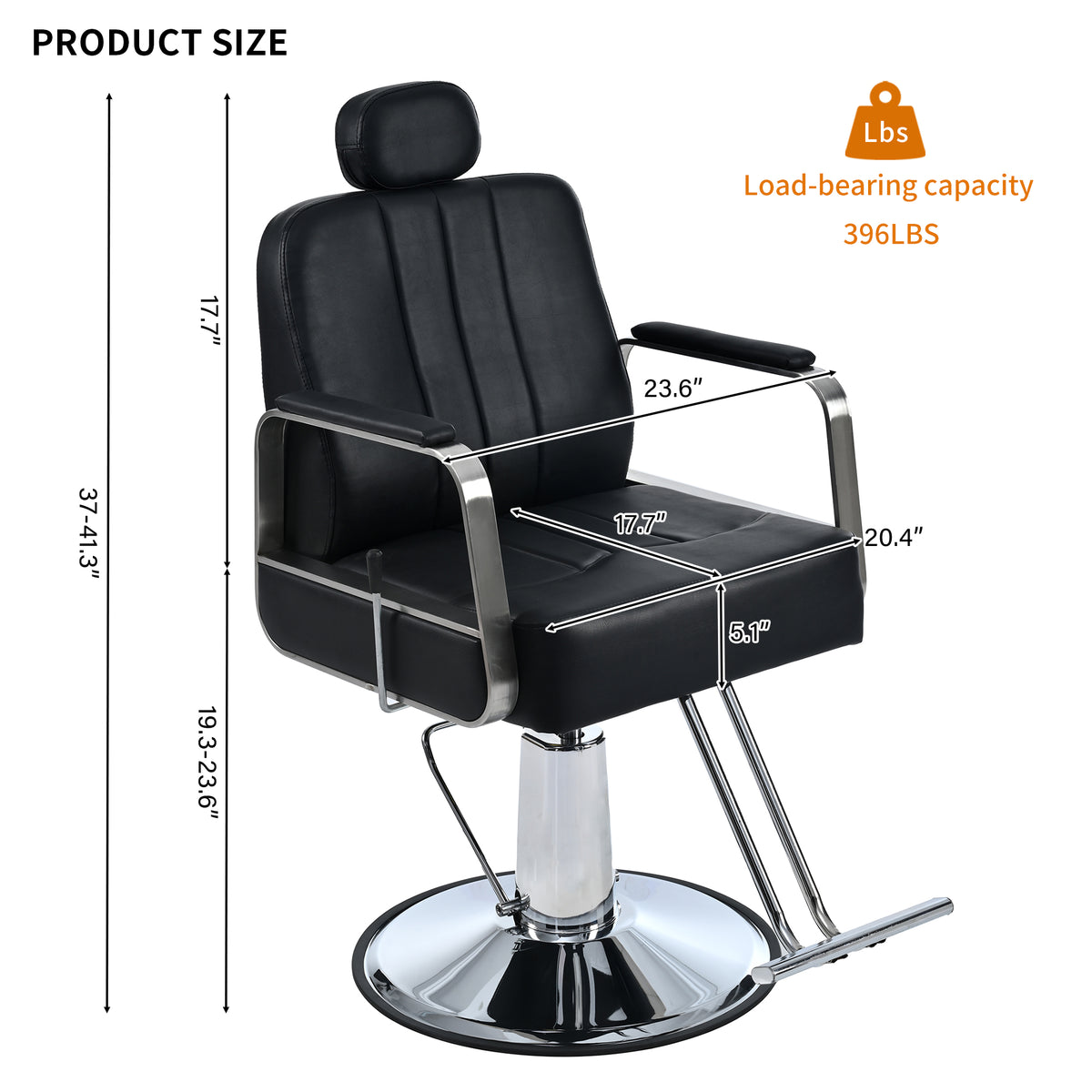 Black American Smart reclining barber salon chair with heavy-duty hydraulic pump and 360° rotation, designed for professional hairstyling.