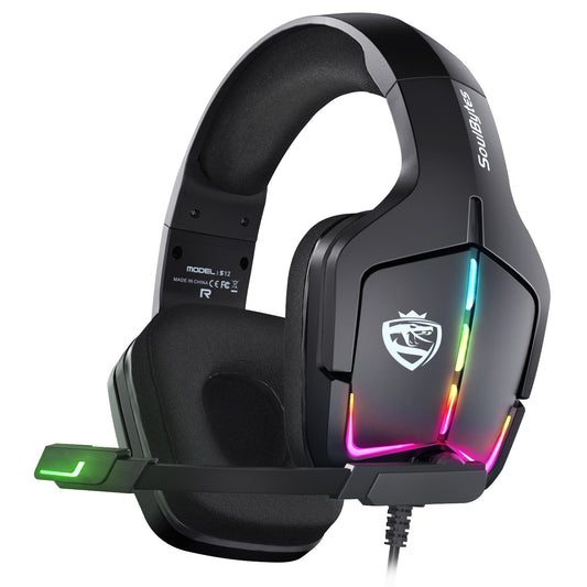 American Smart EP S12 wired gaming headset with RGB lighting, head-mounted design, suitable for PC and PS4 gaming.