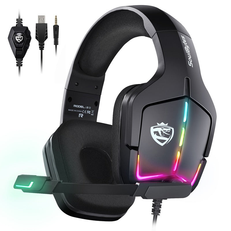 American Smart EP S12 wired gaming headset with RGB lights, head-mounted design for PC and PS4 gaming.