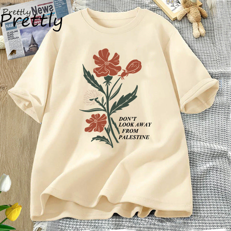 Don't Look Away From Palestine Flag T-shirts Flowers Design - American Smart