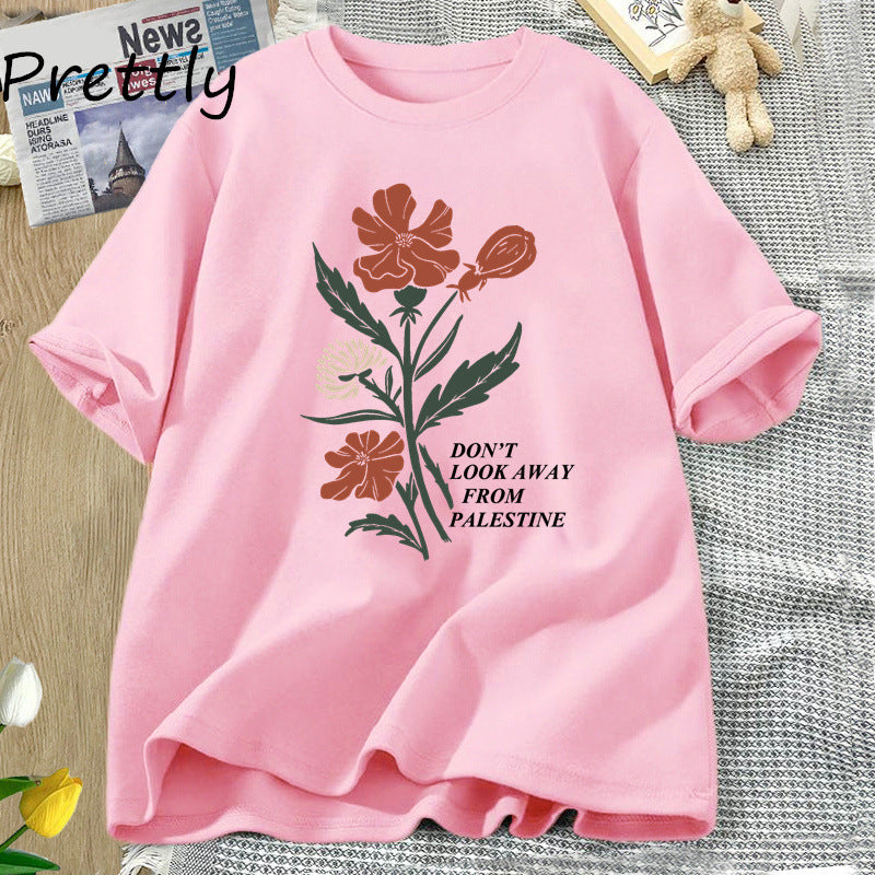 Don't Look Away From Palestine Flag T-shirts Flowers Design - American Smart