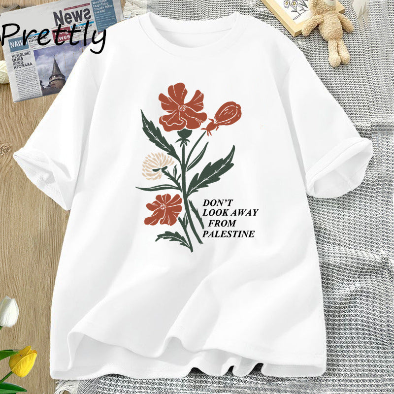 Don't Look Away From Palestine Flag T-shirts Flowers Design - American Smart