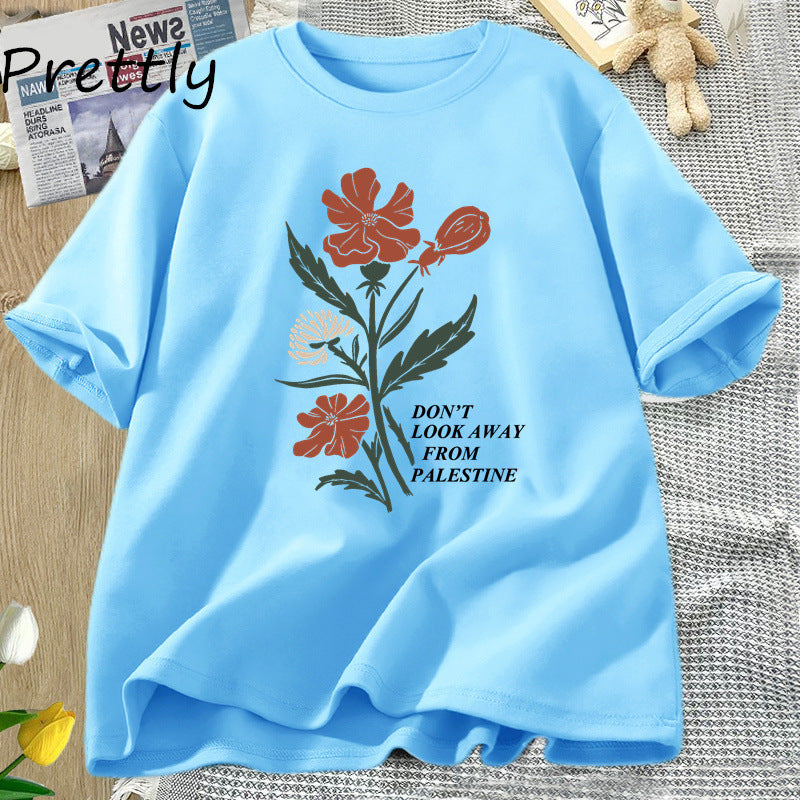 Don't Look Away From Palestine Flag T-shirts Flowers Design - American Smart