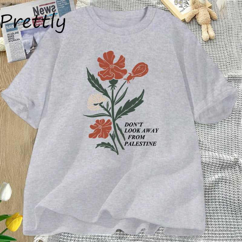 Don't Look Away From Palestine Flag T-shirts Flowers Design - American Smart