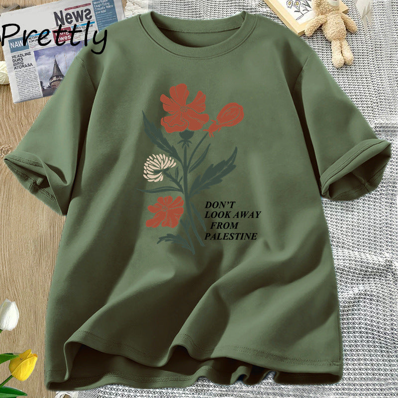 Don't Look Away From Palestine Flag T-shirts Flowers Design - American Smart