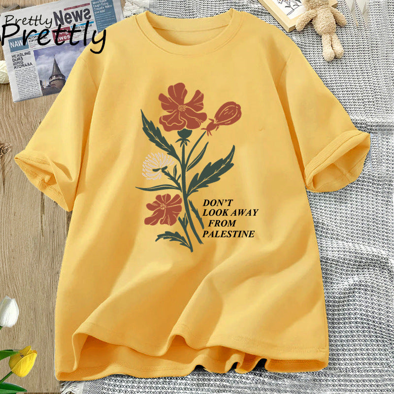 Don't Look Away From Palestine Flag T-shirts Flowers Design - American Smart