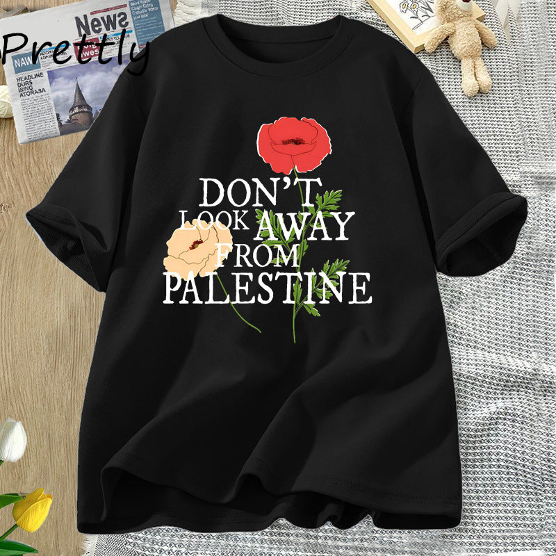 Don't Look Away From Palestine Flag T-shirts Flowers Design - American Smart