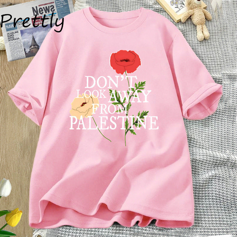 Don't Look Away From Palestine Flag T-shirts Flowers Design - American Smart