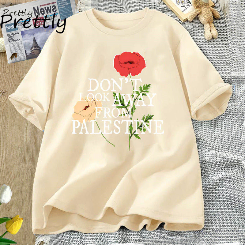 Don't Look Away From Palestine Flag T-shirts Flowers Design - American Smart