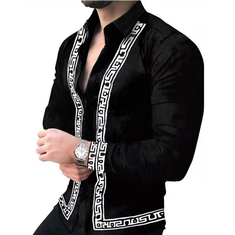 Men's long-sleeved printed shirt by American Smart EP, stylish design for middle-aged and young men, casual wear.