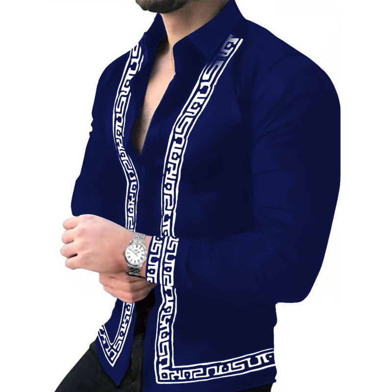 Printed long-sleeved men's shirt by American Smart, stylish and suitable for middle-aged and young men.