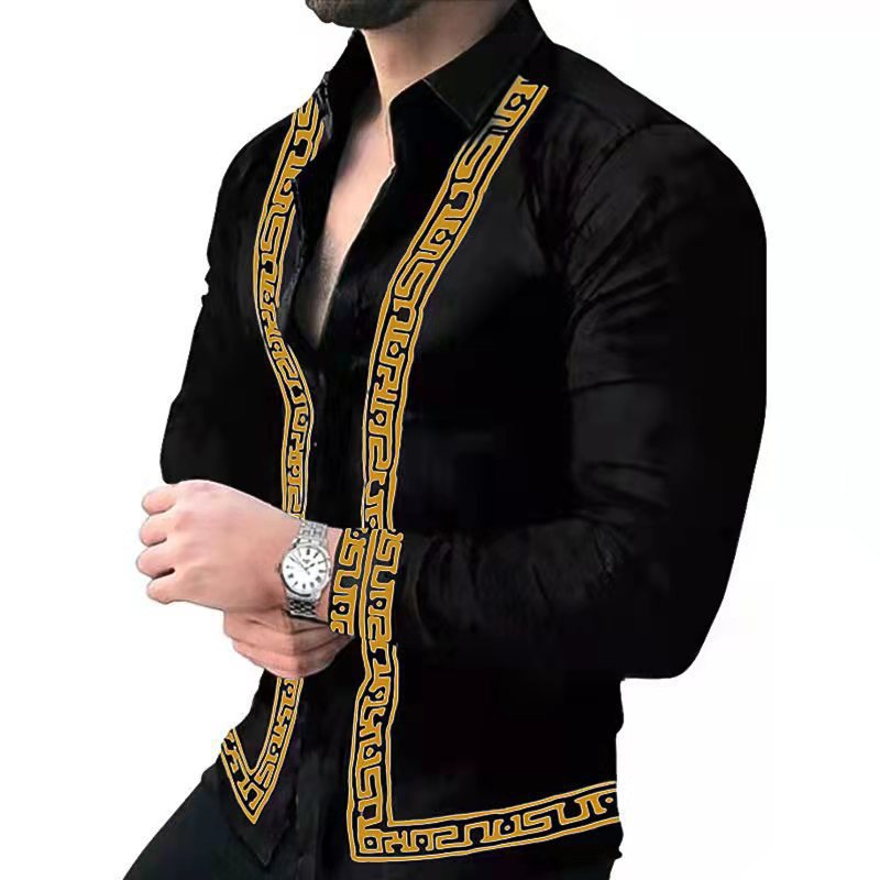 Printed men's long sleeve shirt by American Smart - EP, stylish and suitable for middle-aged and young men, shown on a model.