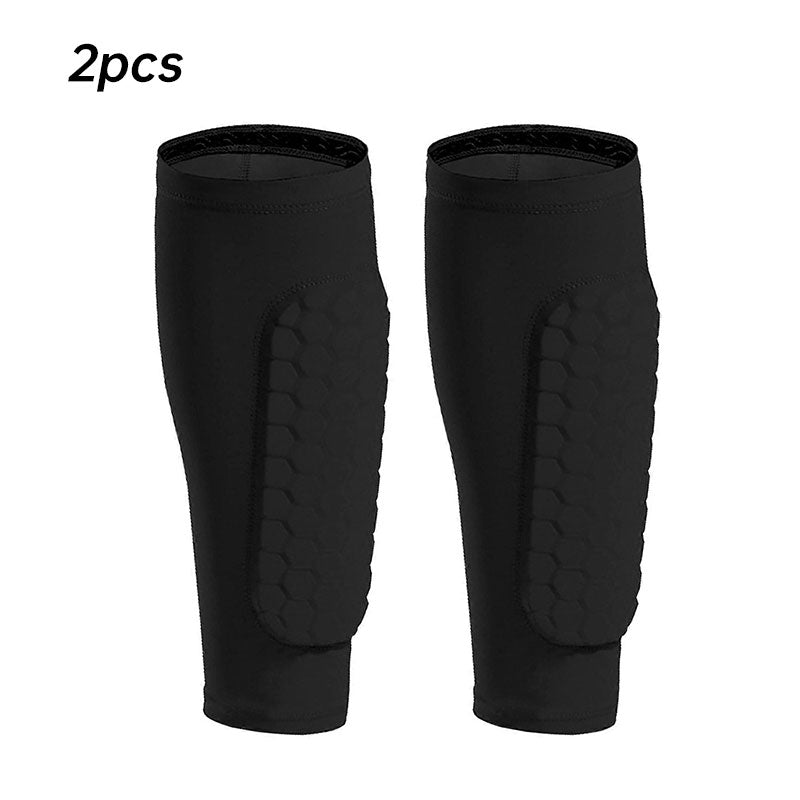 Black Honeycomb Padded Sport Leg Guards by American Smart EP for soccer, skiing, basketball, and cycling with breathable anti-collision protection.