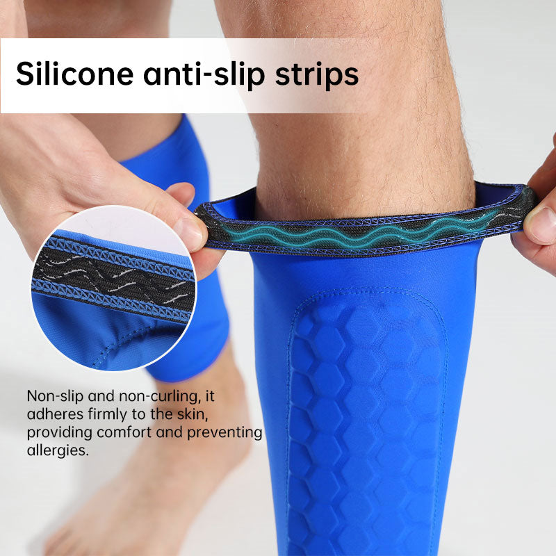 American Smart EP black honeycomb padded sport leg guards with breathable anti-collision protection for soccer, skiing, basketball, cycling.