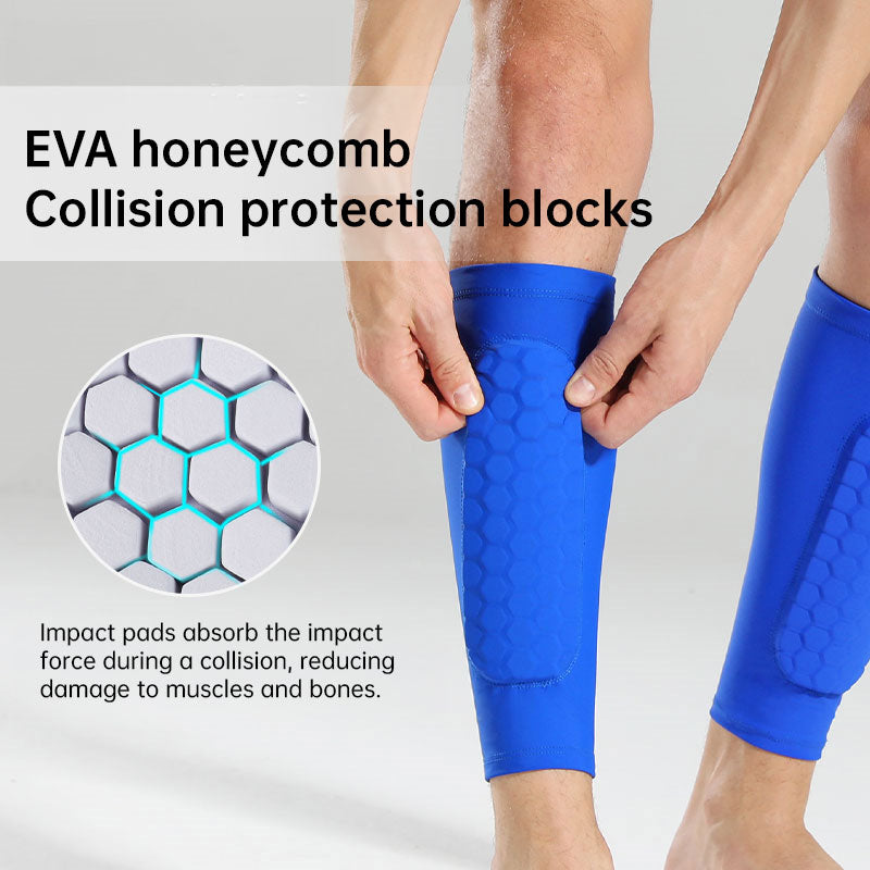 Black Honeycomb Padded Sport Leg Guards by American Smart EP, breathable shin and leg protection for soccer, skiing, basketball, cycling.