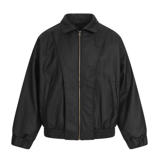 Black American Smart EP leather jacket with a classic design, featuring a smooth leather finish and stylish collar details.