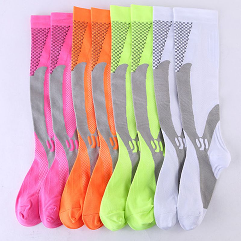 Men's knee-high compression sport socks by American Smart EP, suitable for running, soccer, and cycling, made of polyester.