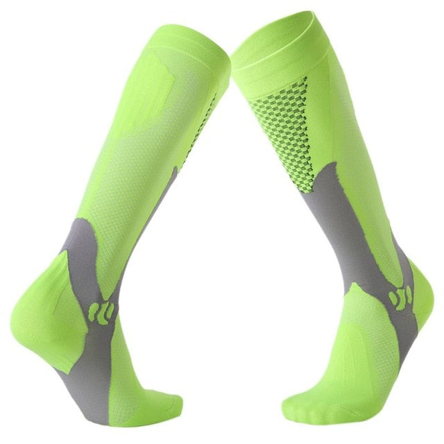 Men's knee-high compression sports socks by American Smart - EP, ideal for running, soccer, and cycling, made of polyester hosiery.