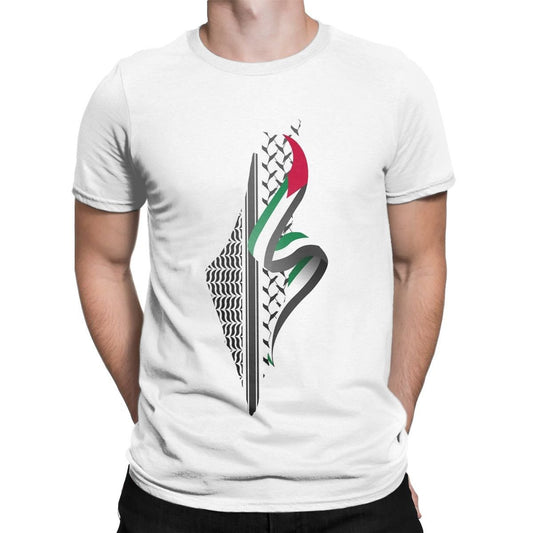 Men's cotton round neck T-shirt featuring a retro Palestine map design, short sleeves, from American Smart - EP.