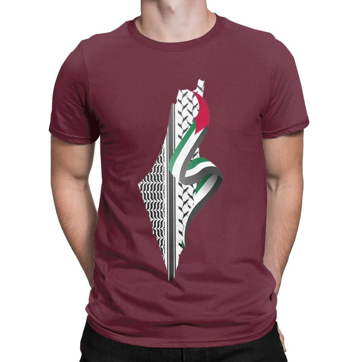 Men's cotton round neck T-shirt featuring a retro Palestine map design, short sleeves, from American Smart - EP.