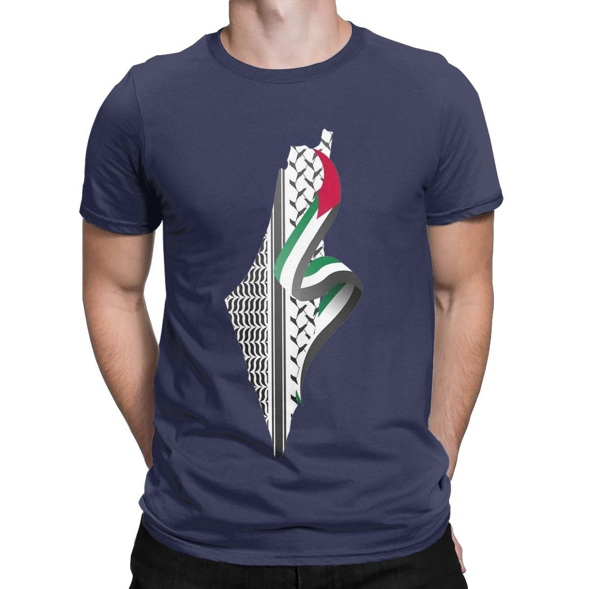 Men's cotton round neck T-shirt featuring a retro Palestine map design, short sleeves, from American Smart - EP.