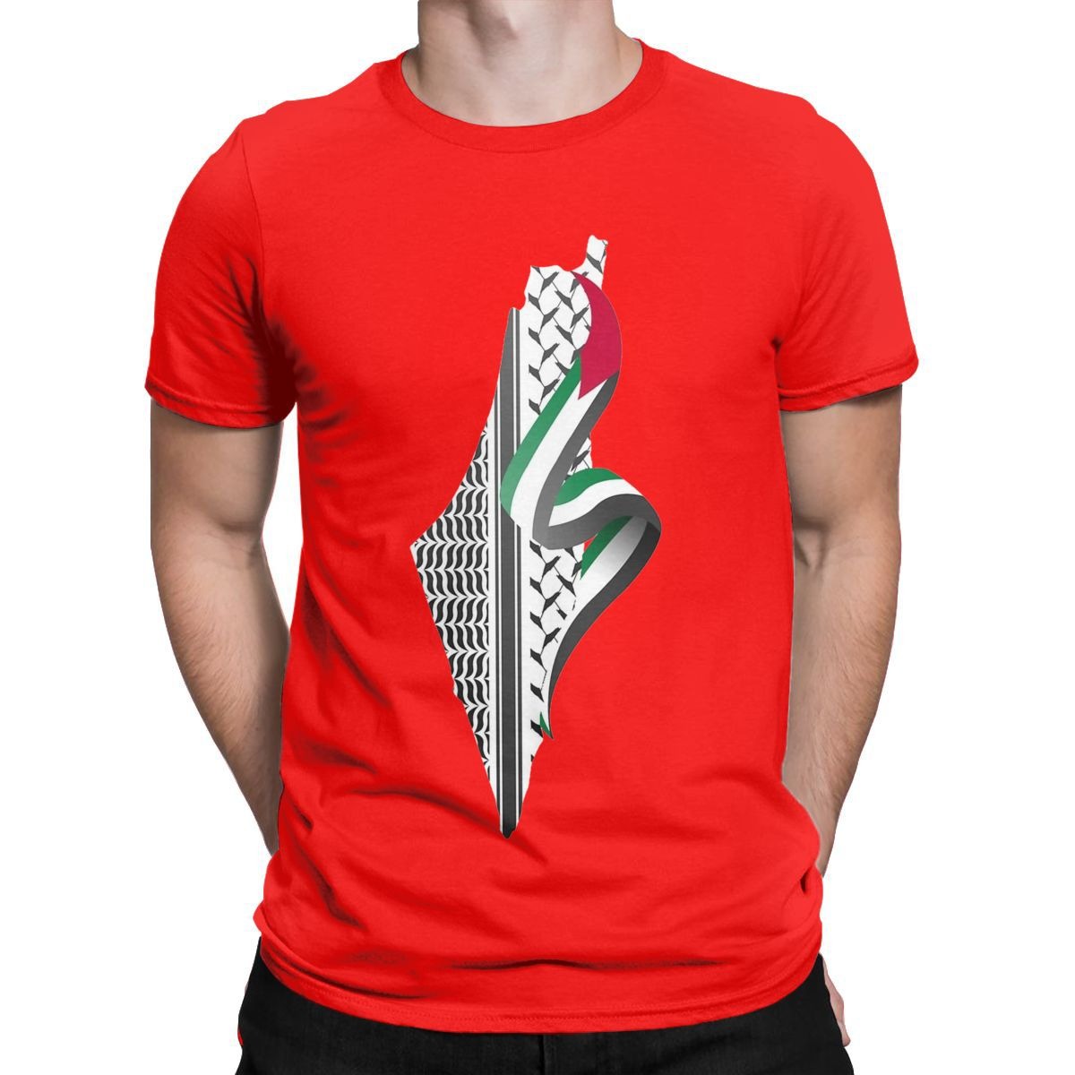 Men's cotton T-shirt featuring a retro Palestine map design with a round neck and short sleeves, by American Smart - EP.