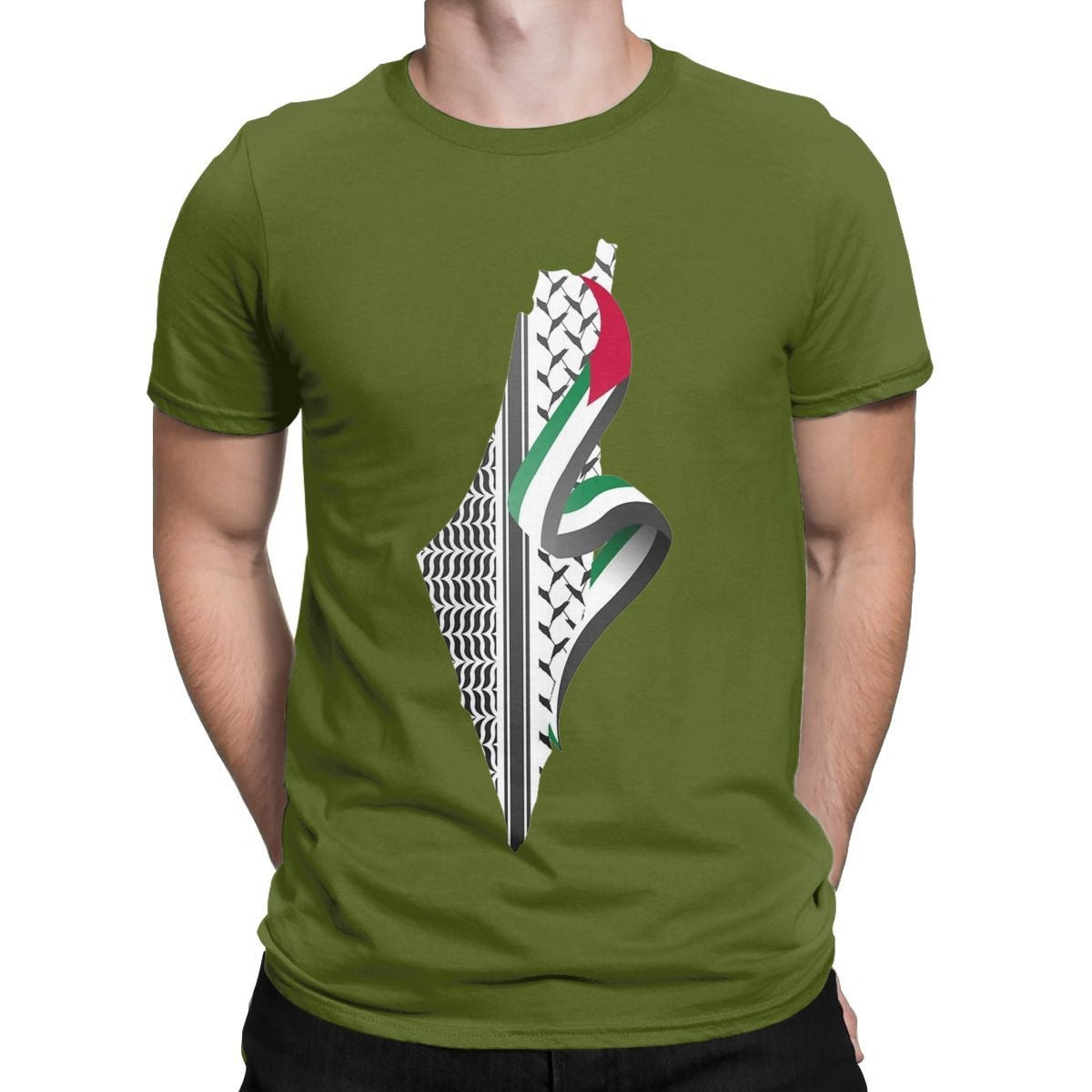 Men's cotton Retro Palestine Map T-shirt with round neck, short sleeves, from American Smart - EP, featuring a vintage map design.