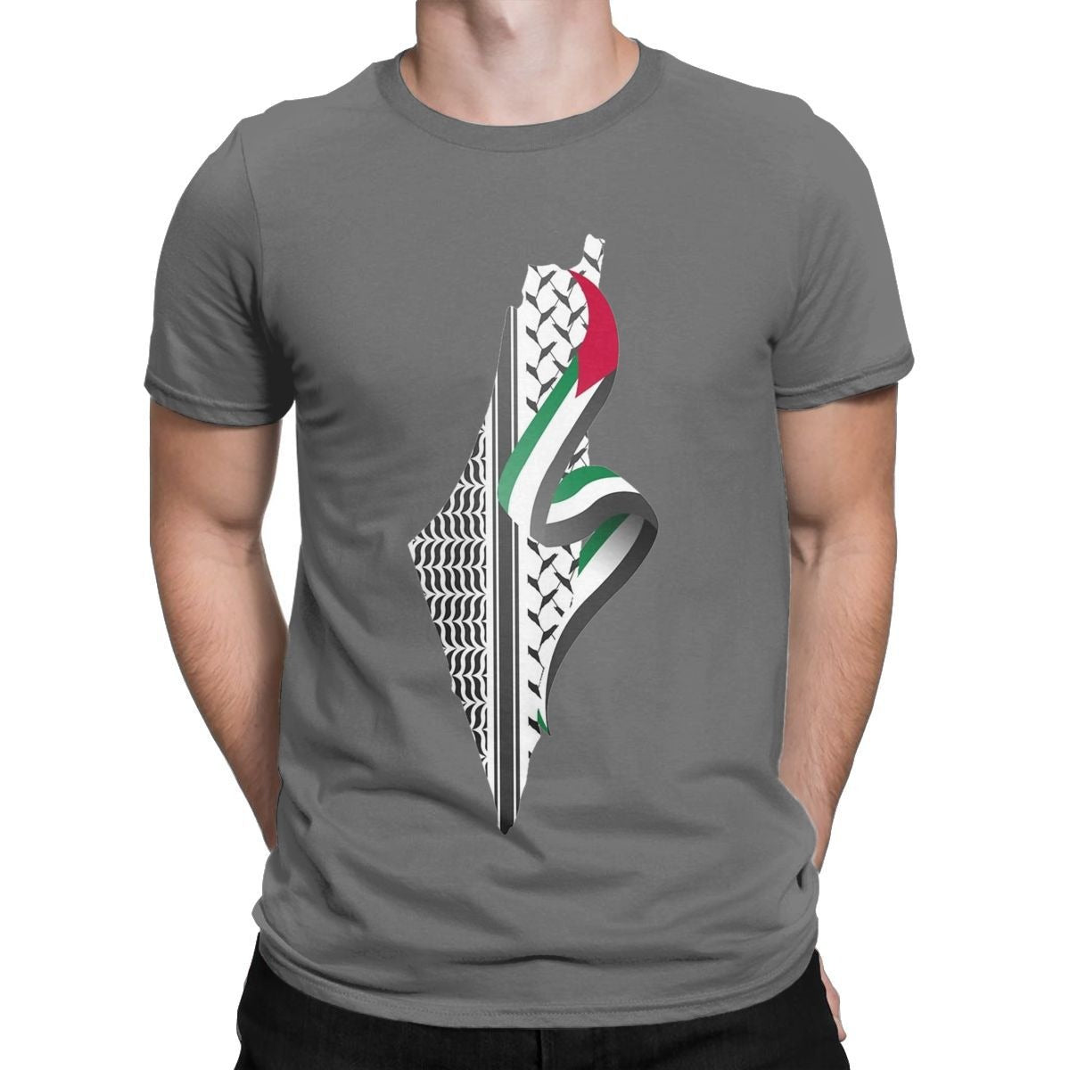 Men's retro Palestine map T-shirt by American Smart, short-sleeved round neck cotton tee with vintage Palestine map print.