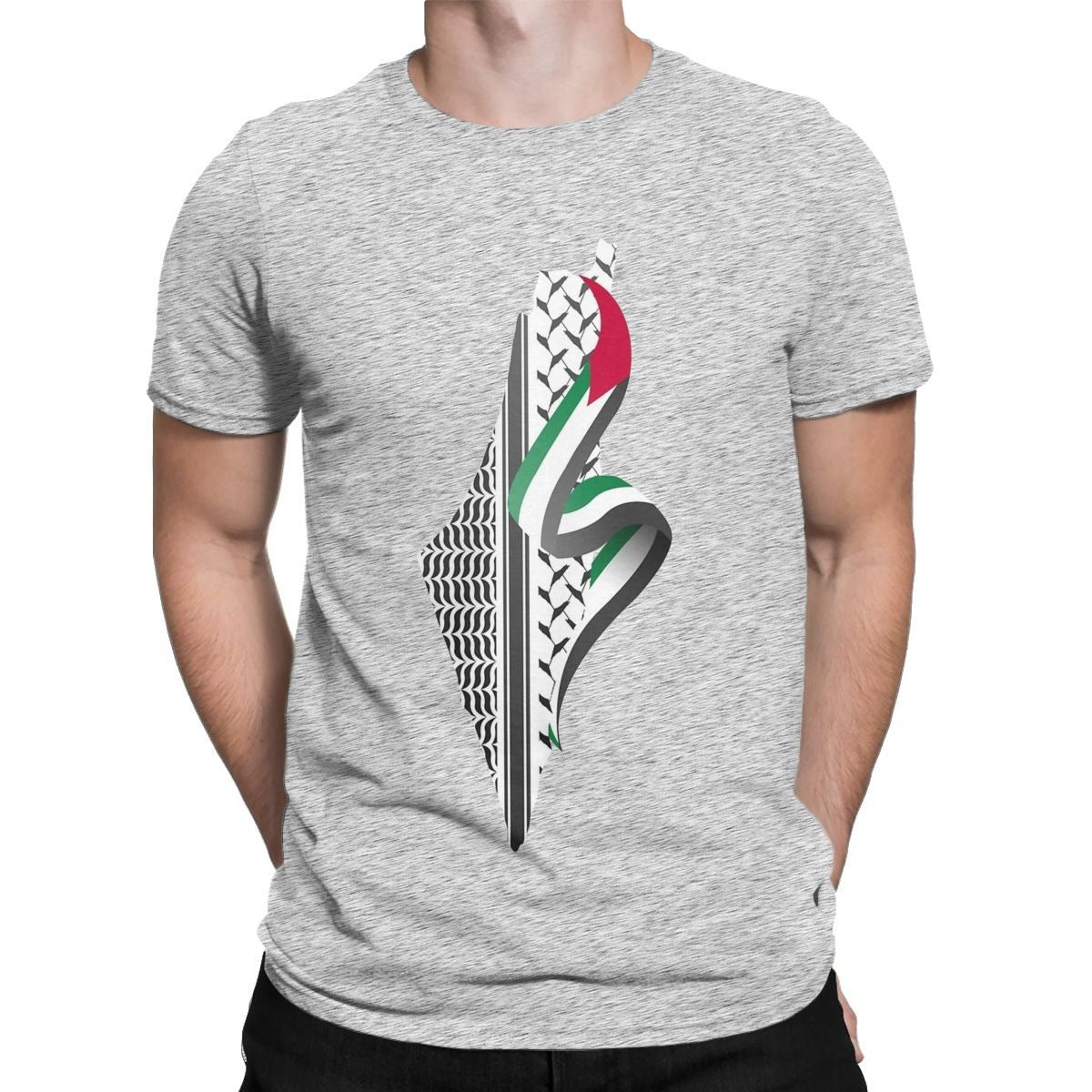 Men's cotton round neck T-shirt featuring a retro Palestine map design by American Smart - EP, short-sleeved and comfortable.
