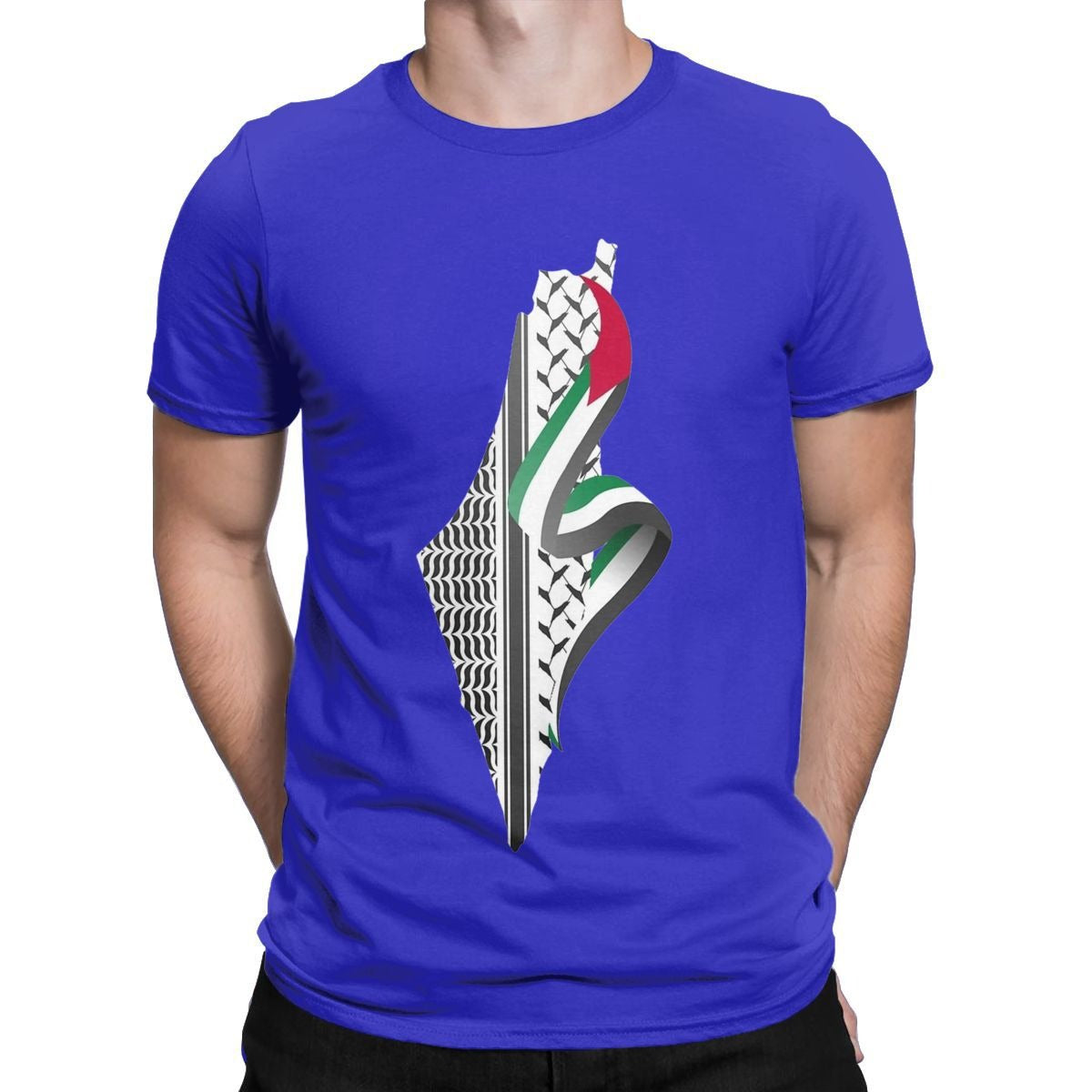 Men's retro Palestine map cotton T-shirt with round neck and short sleeves by American Smart - EP, featuring a vintage style map design.