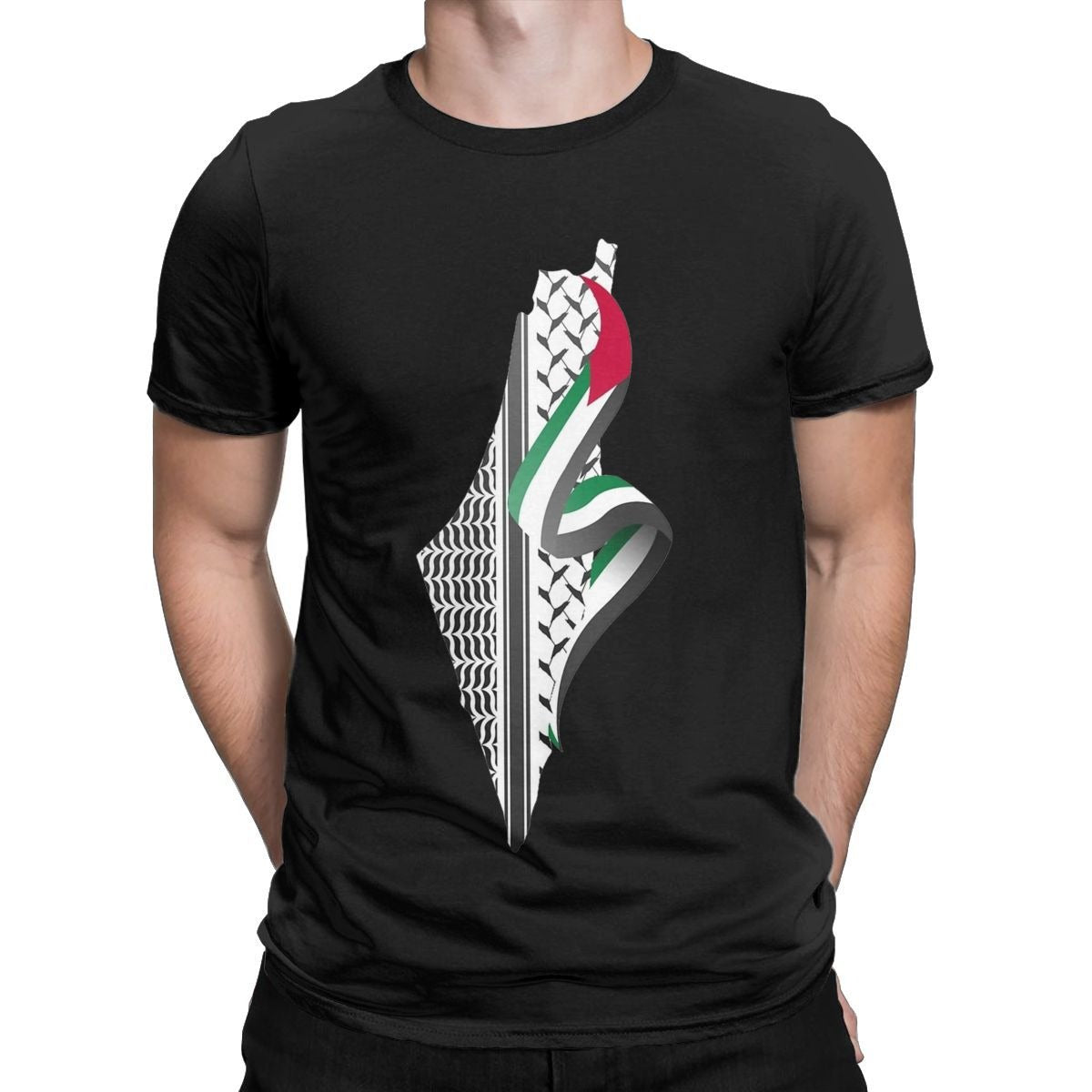 Men's retro Palestine map cotton T-shirt with round neck and short sleeves by American Smart - EP, casual and comfortable fit.