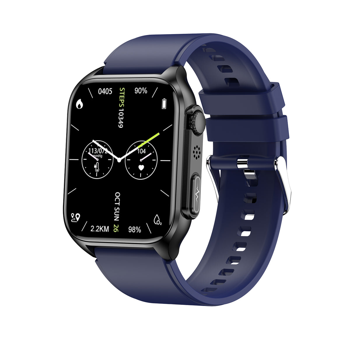American Smart TK12ECG smartwatch displaying blood pressure, blood oxygen, ECG readings, sleep tracking, and call notifications.