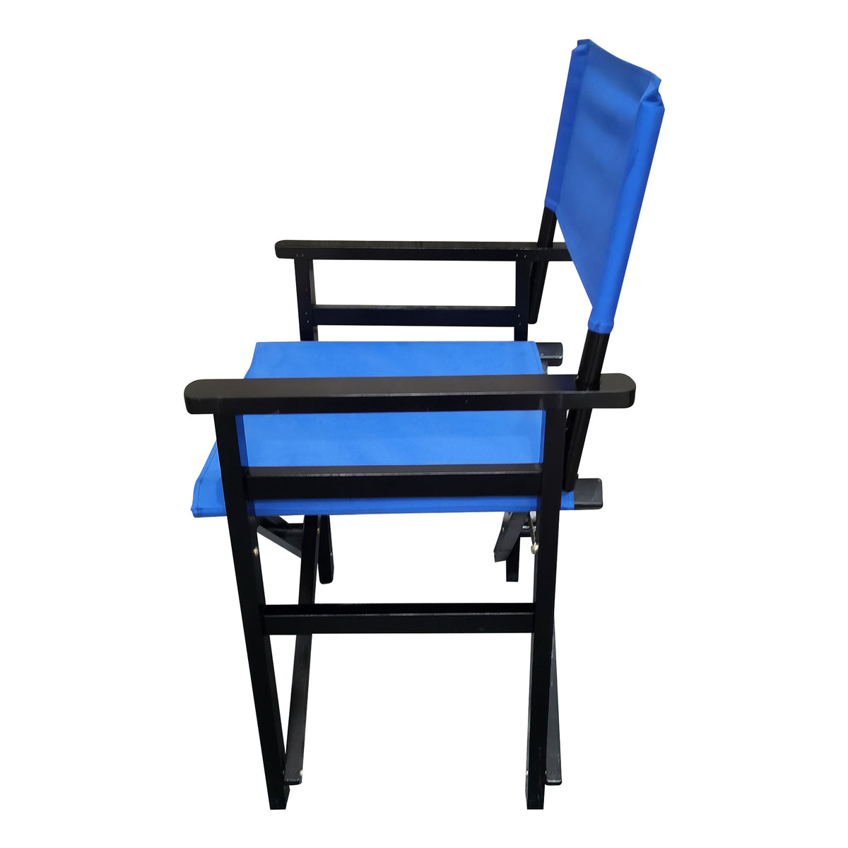 Set of two American Smart wooden director folding chairs with blue canvas seats, lightweight and portable for indoor or outdoor use.