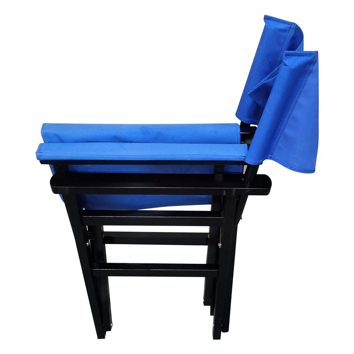 Blue wooden director folding chair with canvas seat, set of 2, featuring a sturdy poplar frame and comfortable design.