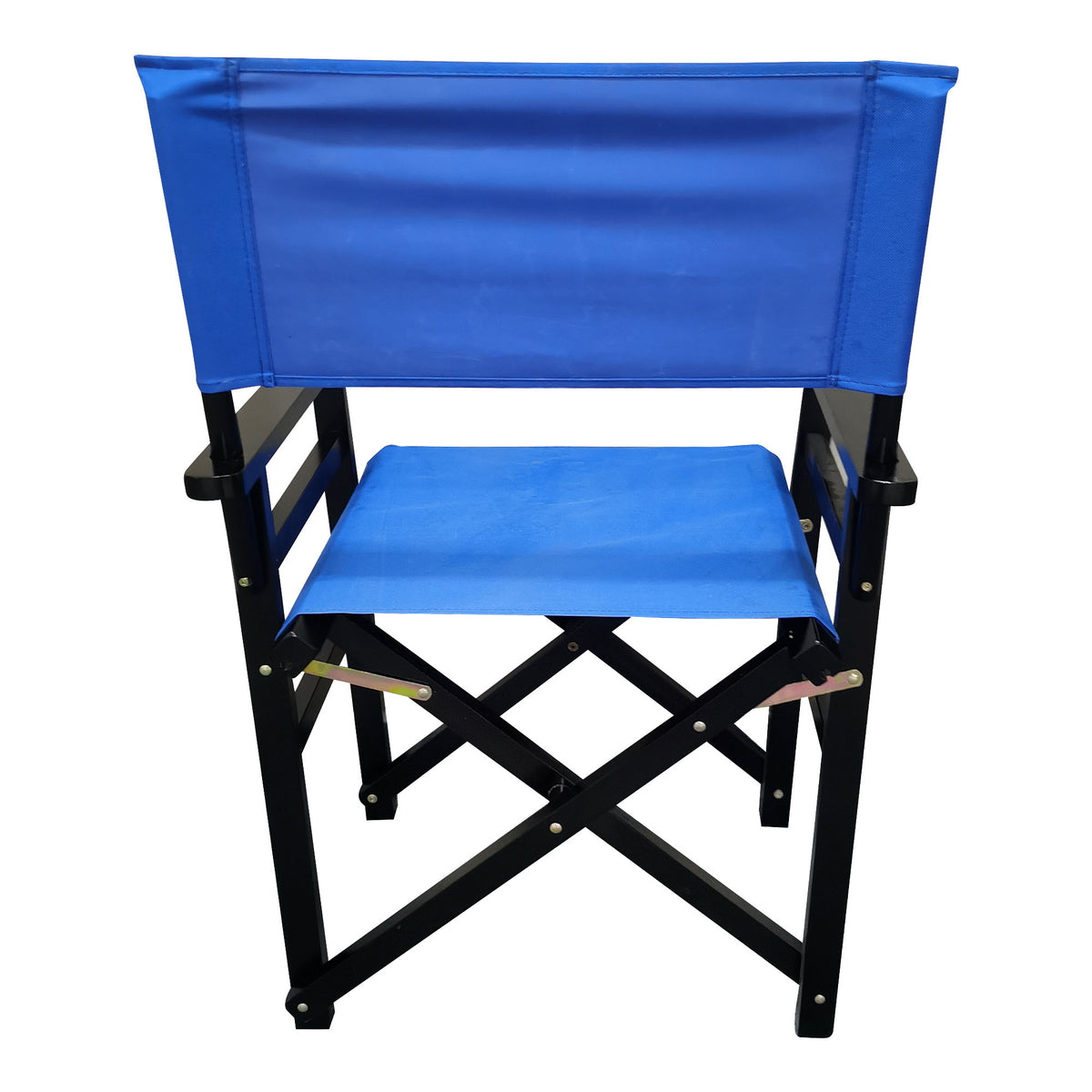 Set of two American Smart wooden director folding chairs with blue canvas seats, lightweight and portable for outdoor use.