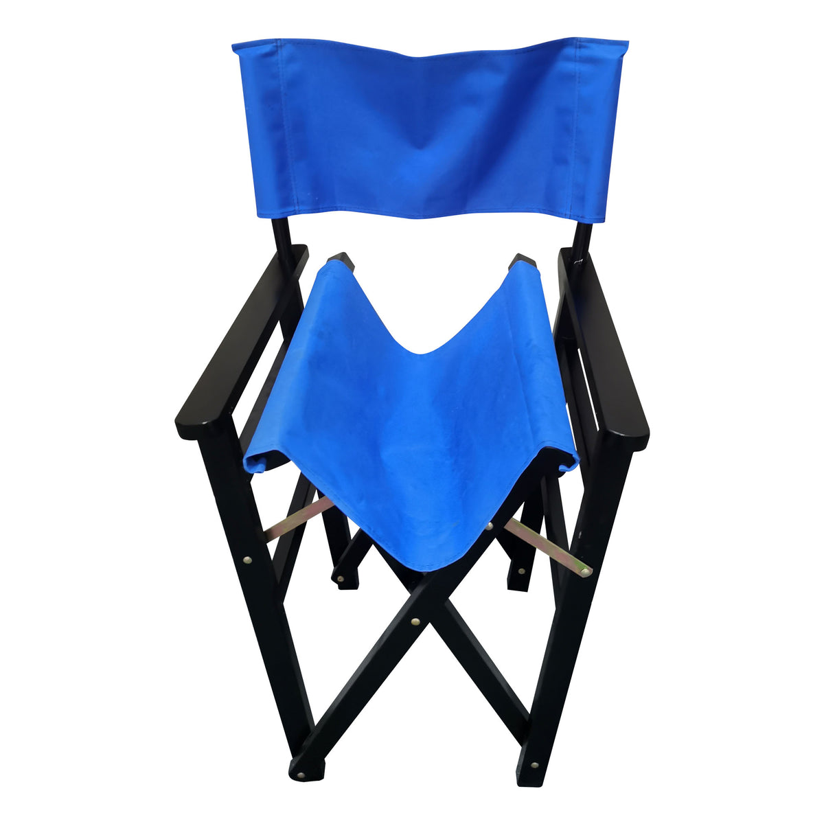 Pair of blue wooden director folding chairs with canvas seats, featuring a sturdy frame and comfortable design by American Smart - EP.
