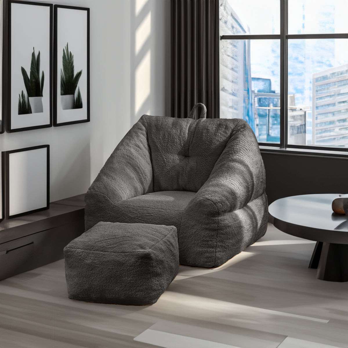 Black American Smart EP beanbag chair with tufted soft filler and memory foam, designed for comfortable seating.