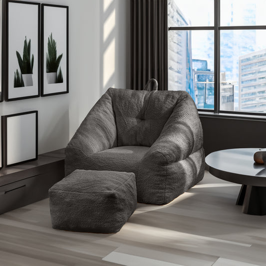 Black American Smart EP beanbag chair with tufted soft filler and memory foam, designed for comfortable seating.