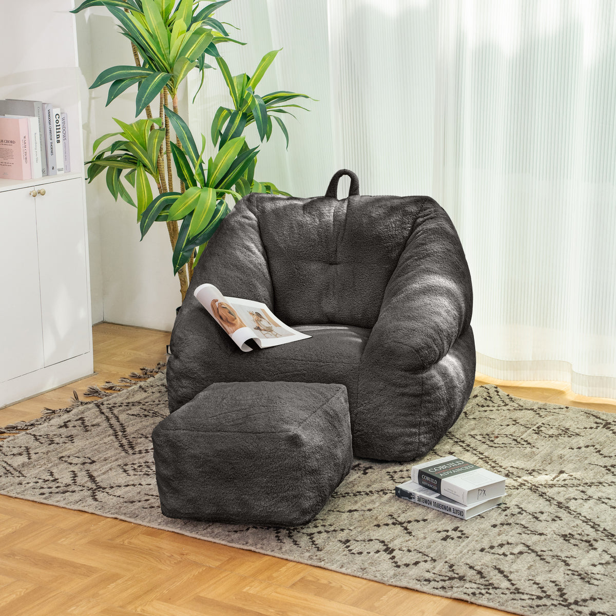 Black American Smart EP beanbag chair with tufted soft filler and memory foam for comfortable seating.