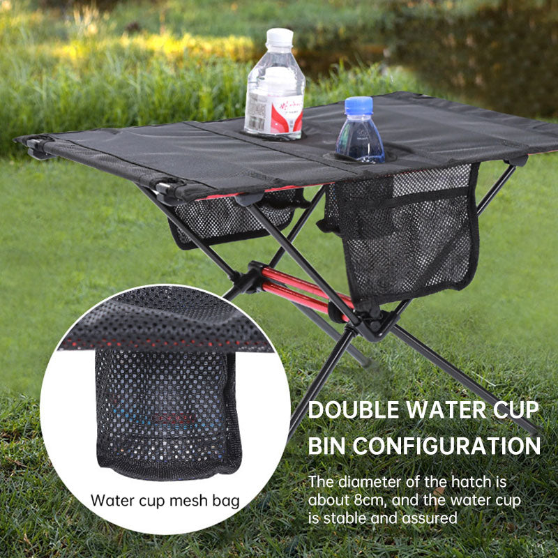 American Smart EP ultra light folding camping table with cup holes and storage bag, ideal for outdoor picnics and camping trips.