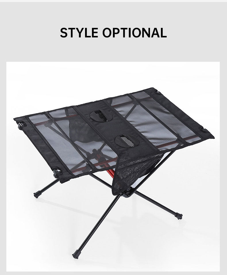 American Smart EP ultra light folding camping table with cup holder and mobile phone pouch, portable for outdoor picnics and barbecues.